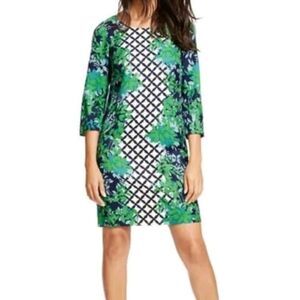 Boden Eliza Silk blend blue green floral lattice shift dress size 6 Regular